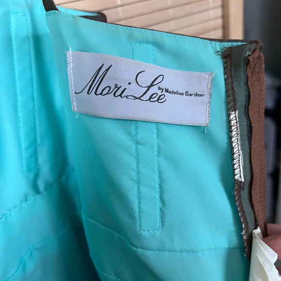 Mori Lee Teal Dress with Brown Overlay - Picture 7 of 8